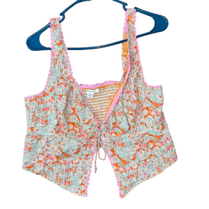 American Eagle Floral Linen Blend Top Cropped Size Large